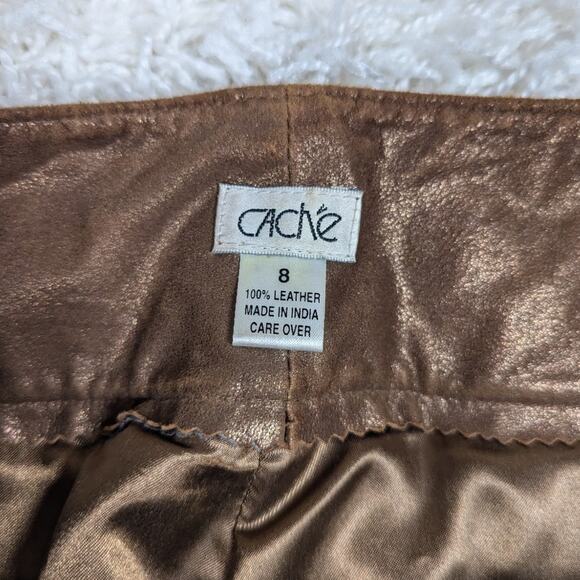 Y2K Vintage Cache Metallic Leather Bootcut Pants Bronze Brown Size 8 - Picture 3 of 15